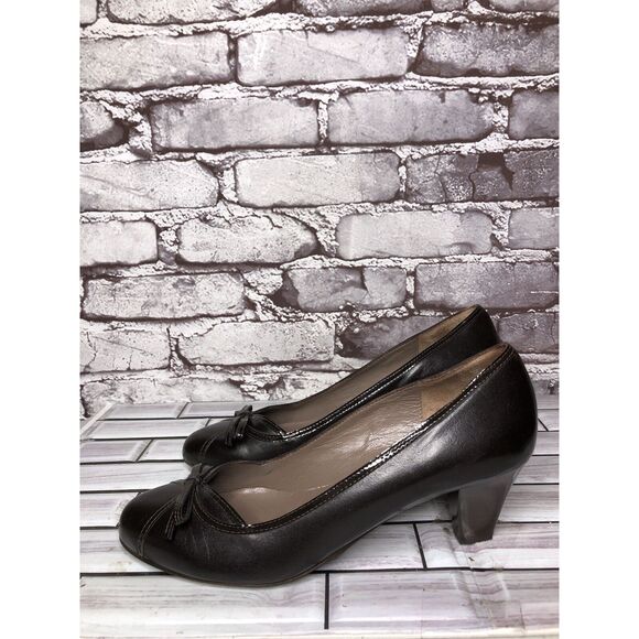 GIORGIA B. Brown Leather Patent Bow Pumps Dress Heels Women’s Sz 38EU/7.5M US - Picture 2 of 16